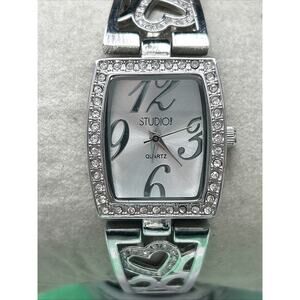 Studio Time Silver Tone Heart Band Women’s Quartz Watch
